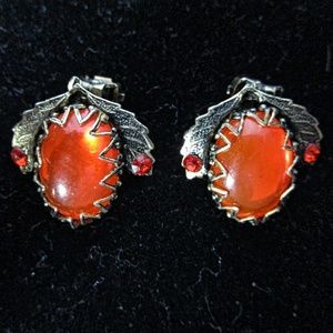 Vintage earrings with orange rhinestones